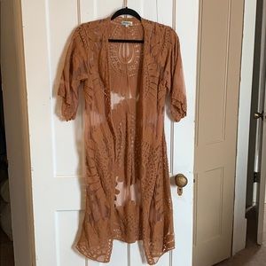 NWOT Mesh lace tan/rust cardigan